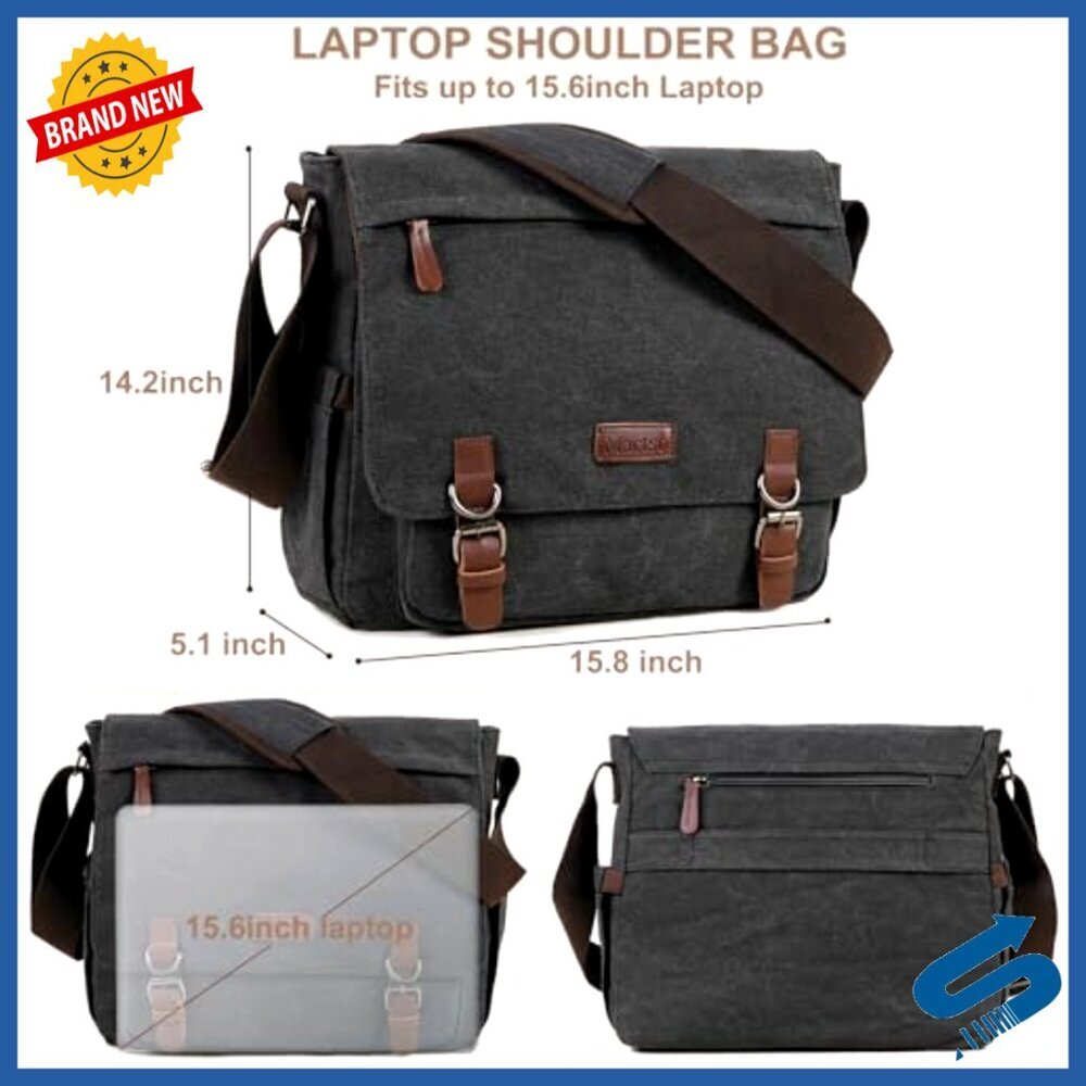 Canvas Messenger Bag Vintage Minimalist Travel Satchel Laptop Shoulder Bag - Picture 3 of 7